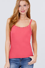 Load image into Gallery viewer, Lace Trim Rib Cami Knit Top
