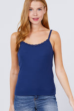 Load image into Gallery viewer, Lace Trim Rib Cami Knit Top
