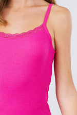 Load image into Gallery viewer, Lace Trim Rib Cami Knit Top
