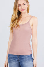 Load image into Gallery viewer, Lace Trim Rib Cami Knit Top
