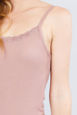 Load image into Gallery viewer, Lace Trim Rib Cami Knit Top
