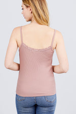 Load image into Gallery viewer, Lace Trim Rib Cami Knit Top
