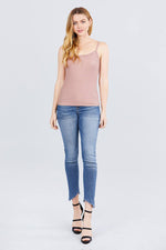 Load image into Gallery viewer, Lace Trim Rib Cami Knit Top
