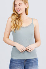 Load image into Gallery viewer, Lace Trim Rib Cami Knit Top
