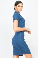 Load image into Gallery viewer, Zip Front Denim Mini Dress
