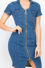 Load image into Gallery viewer, Zip Front Denim Mini Dress
