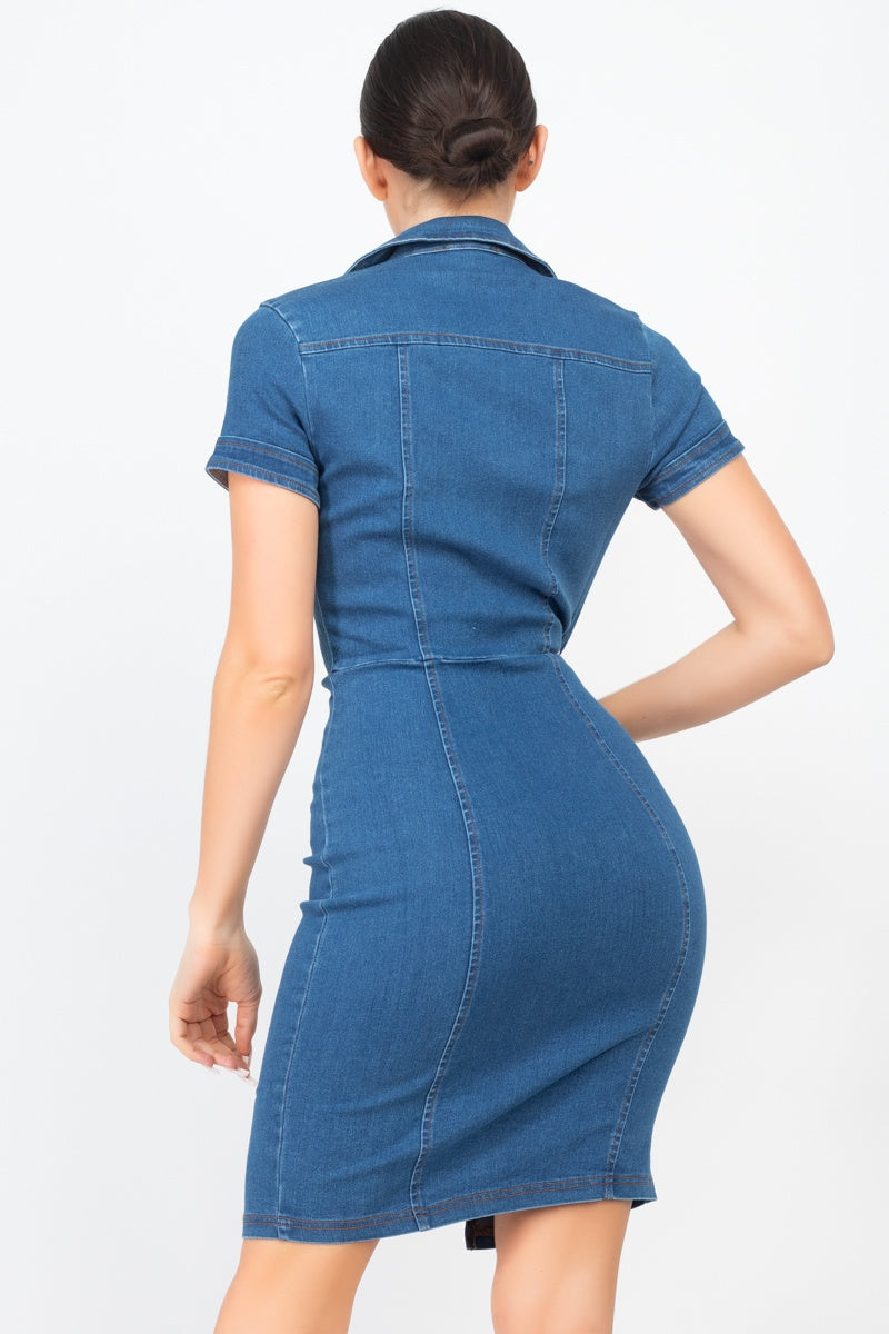 Zip Front Denim Mini Dress