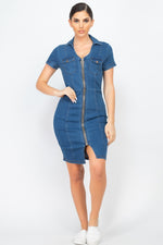 Load image into Gallery viewer, Zip Front Denim Mini Dress
