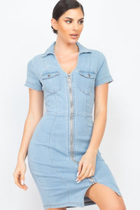 Zip Front Denim Mini Dress