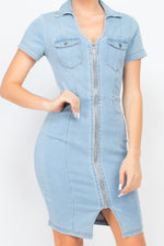 Load image into Gallery viewer, Zip Front Denim Mini Dress
