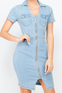 Zip Front Denim Mini Dress