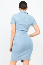 Load image into Gallery viewer, Zip Front Denim Mini Dress
