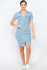 Load image into Gallery viewer, Zip Front Denim Mini Dress
