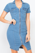 Load image into Gallery viewer, Zip Front Denim Mini Dress
