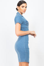 Load image into Gallery viewer, Zip Front Denim Mini Dress
