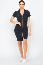 Load image into Gallery viewer, Zip Front Denim Mini Dress
