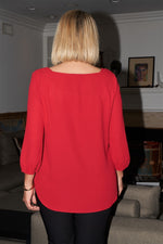 Load image into Gallery viewer, Plus Red Square Neck 3/4 Puff Sleeve With Elasticated Hem Loose Fit Top
