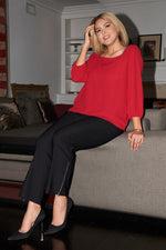 Load image into Gallery viewer, Plus Red Square Neck 3/4 Puff Sleeve With Elasticated Hem Loose Fit Top
