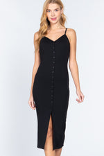 Load image into Gallery viewer, Fron Button Slit Rib Cami Midi Dress
