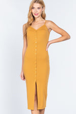 Load image into Gallery viewer, Fron Button Slit Rib Cami Midi Dress
