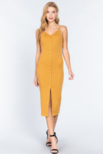 Load image into Gallery viewer, Fron Button Slit Rib Cami Midi Dress
