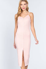 Load image into Gallery viewer, Fron Button Slit Rib Cami Midi Dress
