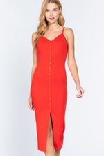 Load image into Gallery viewer, Fron Button Slit Rib Cami Midi Dress
