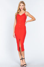 Load image into Gallery viewer, Fron Button Slit Rib Cami Midi Dress
