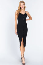 Load image into Gallery viewer, Fron Button Slit Rib Cami Midi Dress
