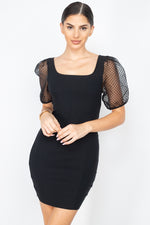 Load image into Gallery viewer, Sheer Puff Sleeves Mini Dress
