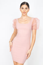 Load image into Gallery viewer, Sheer Puff Sleeves Mini Dress
