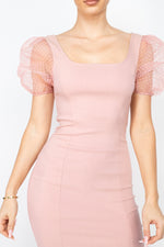 Load image into Gallery viewer, Sheer Puff Sleeves Mini Dress
