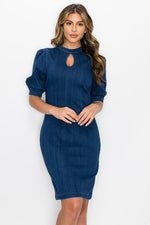 Load image into Gallery viewer, Front Keyhole Back Zip Denim Dress
