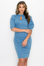 Load image into Gallery viewer, Front Keyhole Back Zip Denim Dress
