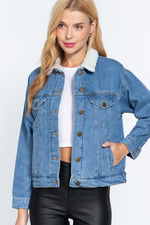 Load image into Gallery viewer, Inner Fur Oversized Denim Jacket
