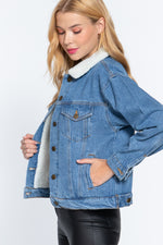 Load image into Gallery viewer, Inner Fur Oversized Denim Jacket
