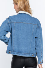 Load image into Gallery viewer, Inner Fur Oversized Denim Jacket
