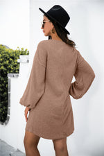 Load image into Gallery viewer, Balloon Sleeve Crisscross Detail Knit Dress
