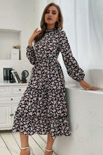 Load image into Gallery viewer, Floral Tiered Frill Trim Midi Dress
