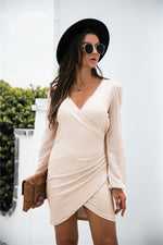 Load image into Gallery viewer, Contrast Mesh Sleeve Wrap Front Dress
