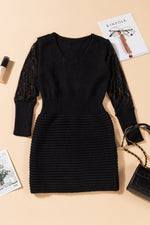 Load image into Gallery viewer, Lace Sleeve V-Neck Knit Dress
