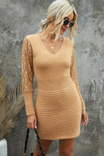 Load image into Gallery viewer, Lace Sleeve V-Neck Knit Dress
