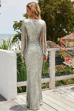 Load image into Gallery viewer, Sequin Fringe Sleeve Maxi Dress
