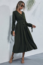 Load image into Gallery viewer, Split Sleeve Belt Pleated Dress
