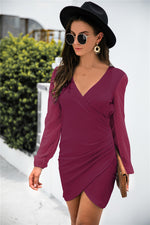 Load image into Gallery viewer, Contrast Mesh Sleeve Wrap Front Dress
