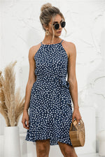 Load image into Gallery viewer, Polka Dot Halter Ruffle Hem Dress
