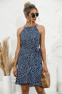 Polka Dot Halter Ruffle Hem Dress