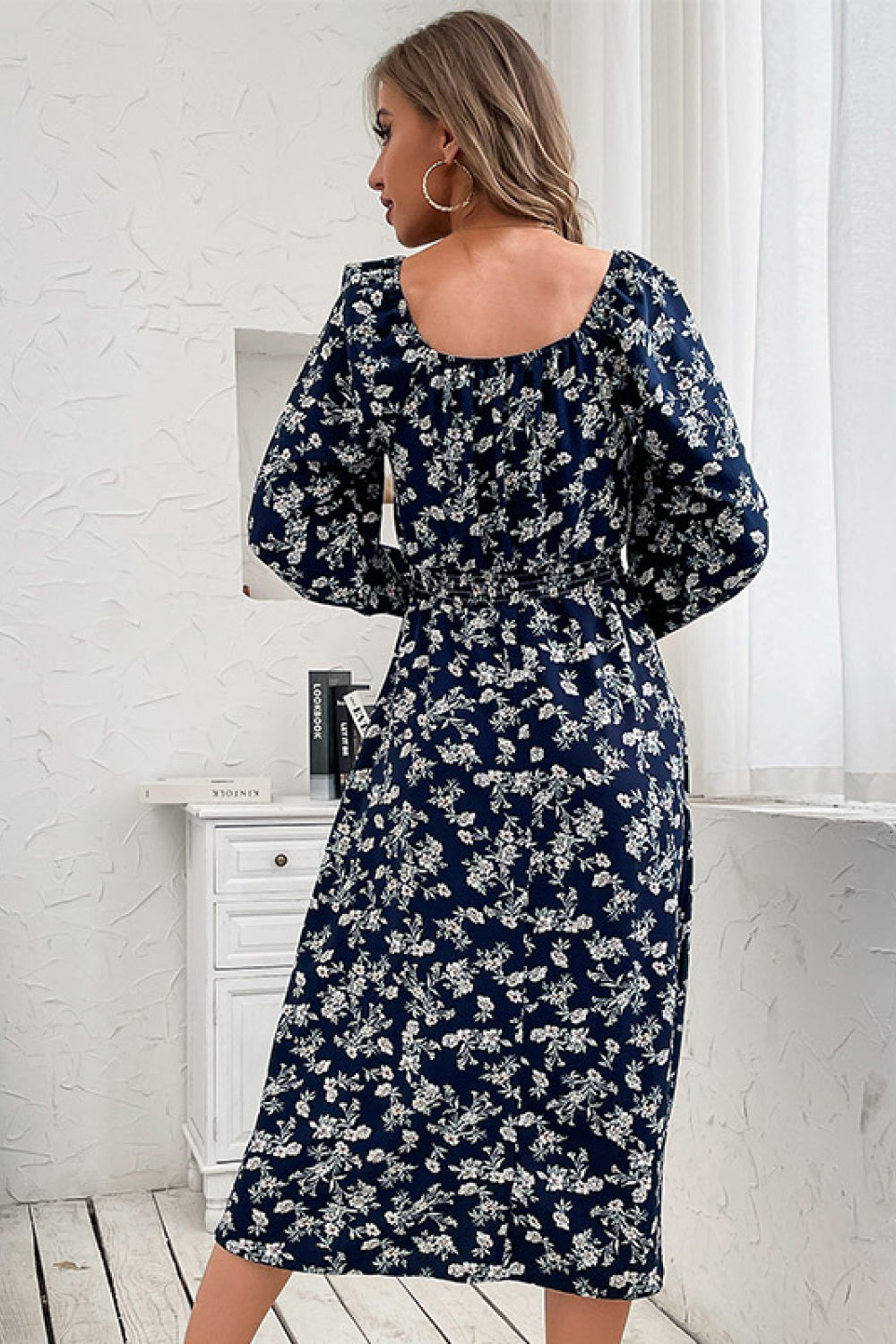 Floral Long Sleeve Midi Dress