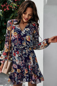 Floral Ruffled Hem Wrap Dress