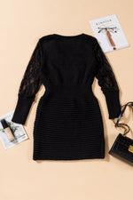 Load image into Gallery viewer, Lace Sleeve V-Neck Knit Dress
